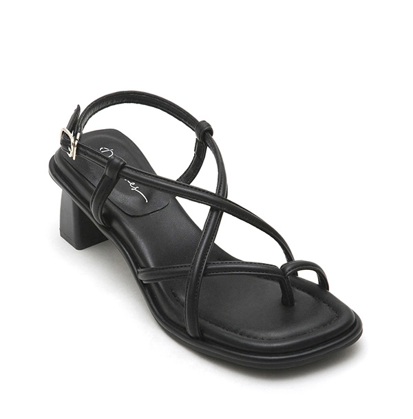 Elegant Thin Strap Square Toe Mid-Heel Sandals Black