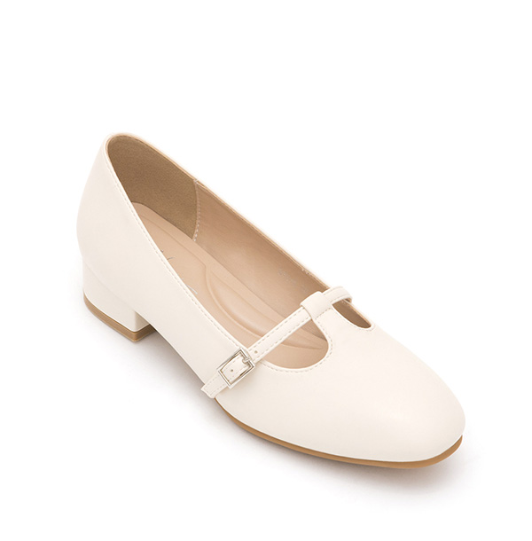 Round-Toe T-Strap Mary Jane Shoes Vanilla