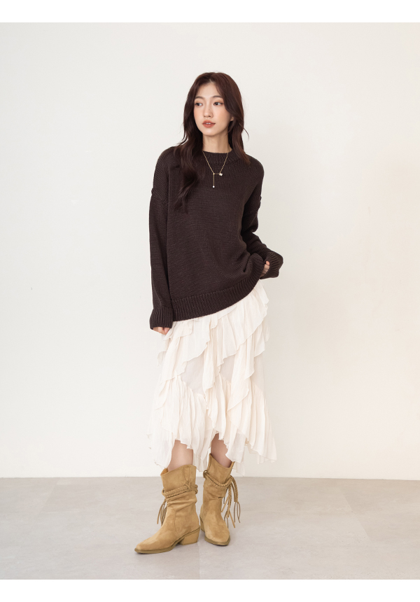 吉普賽流蘇小V口牛仔短靴 杏色