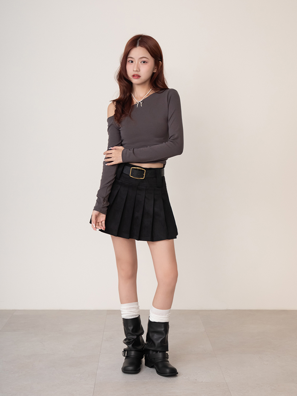 潮流對決釦環堆堆褲管短靴 黑色