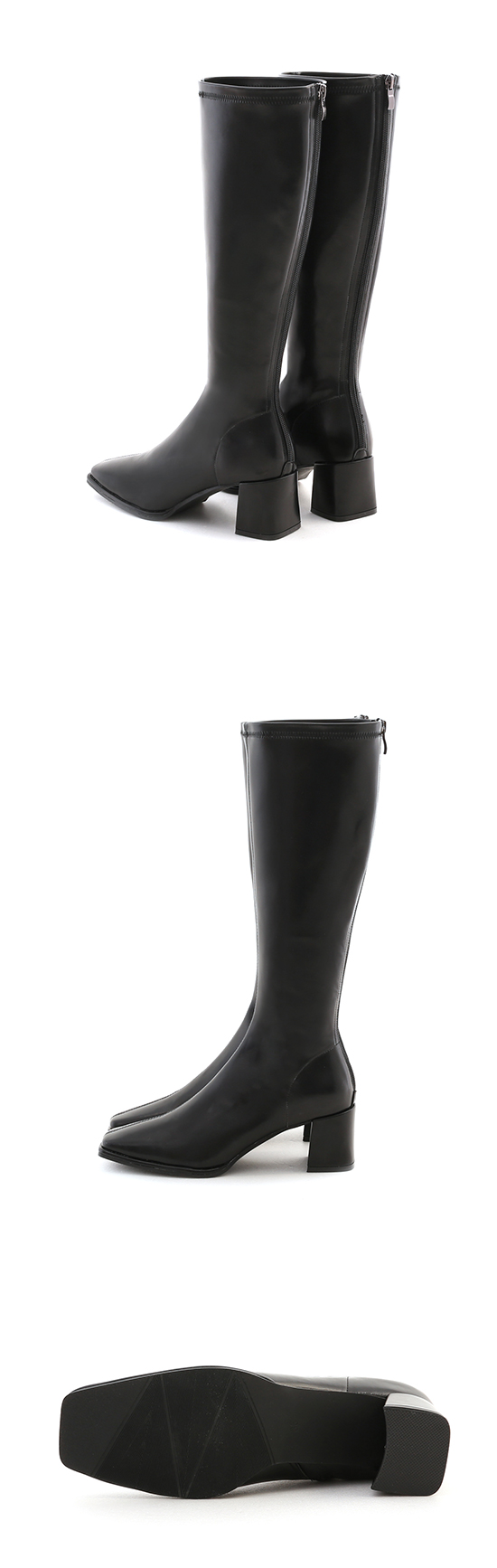 Plain Square Toe High-Heel Slimming Tall Boots Black