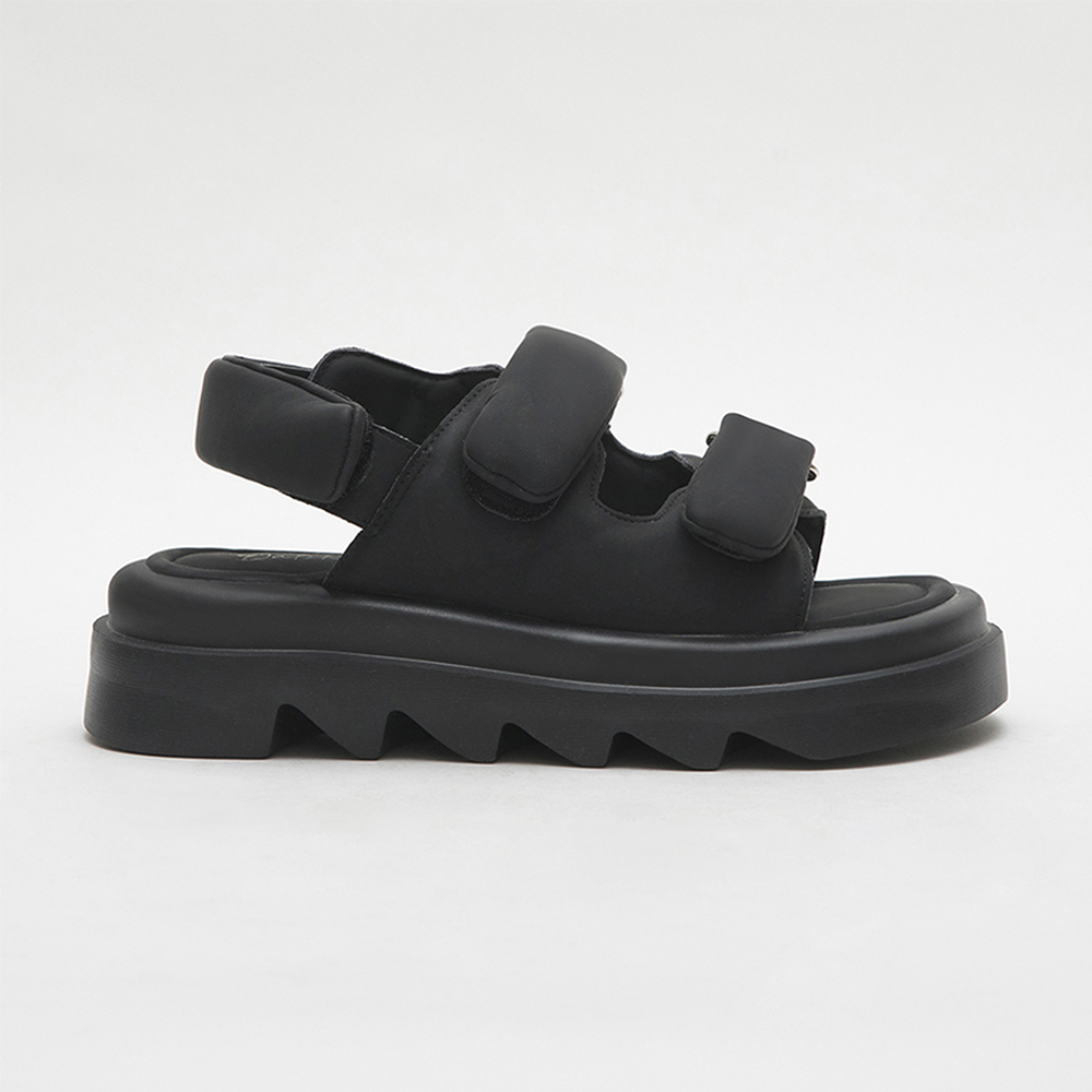 Wide Band Velcro Sponge Soft Sandals Black