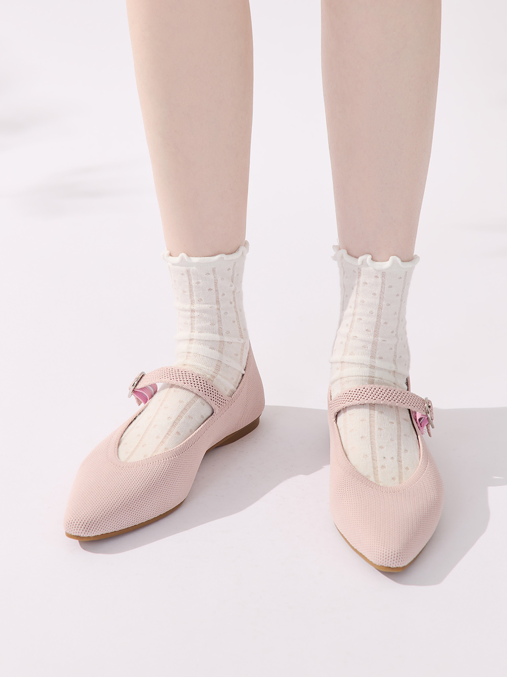 【3D零感雲織鞋】尖頭瑪莉珍鞋 裸膚粉