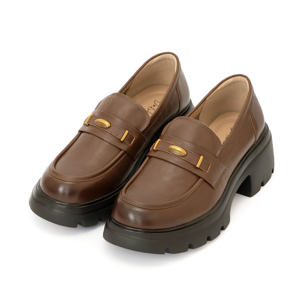 【真皮系列】復古小金豆輕量底樂福鞋 棕色
