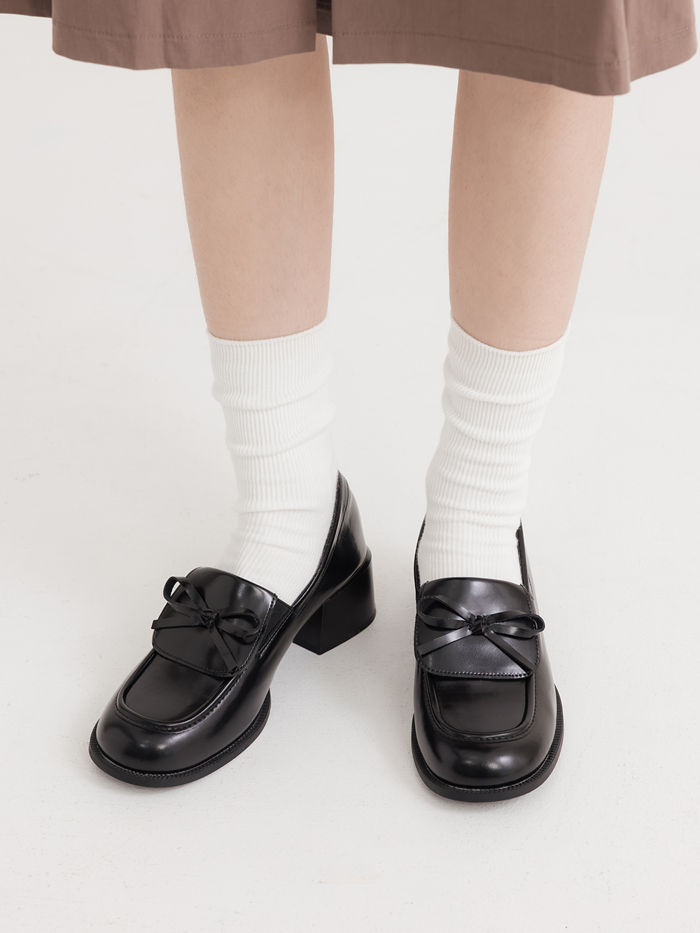 校花指定小蝴蝶結中跟樂福鞋 黑色