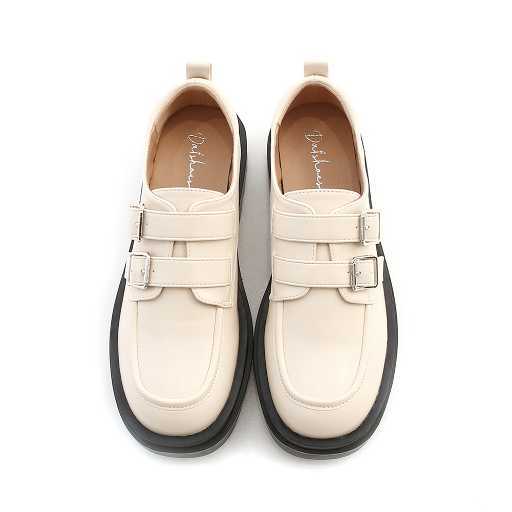 Double Buckles Thick Sole Loafers Vanilla