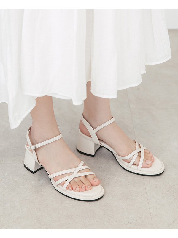 Cross-Strap Mid-Heeled Sandals French Vanilla White