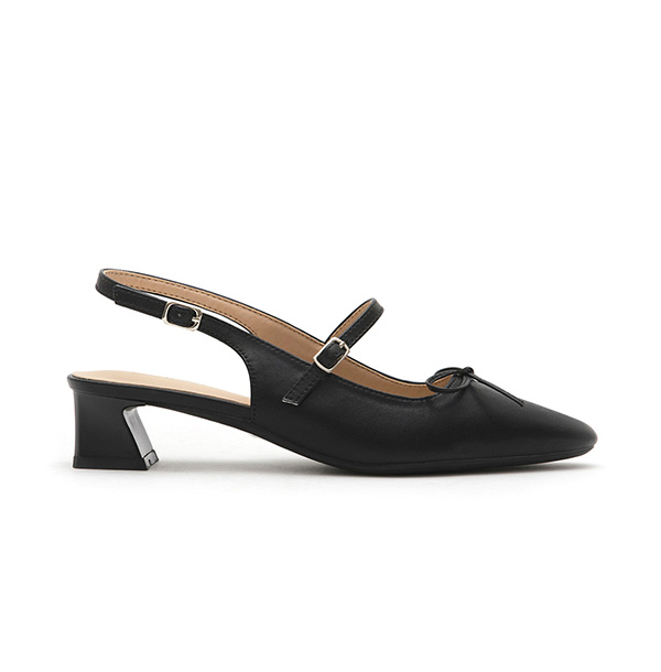 Bow Tie Pointed Toe Slingback Heels Black