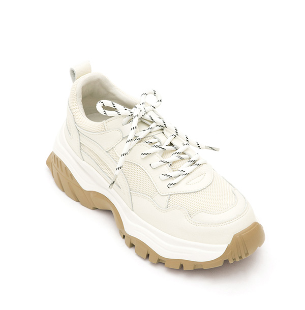 Trendy Genuine Leather Retro Chunky Sneakers Beige