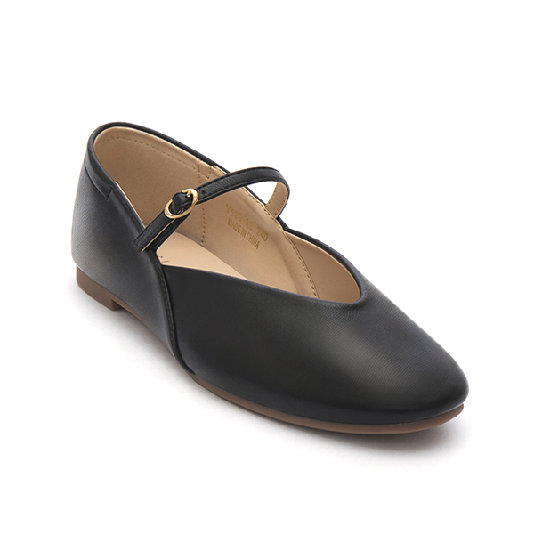 V-Cut Flat Mary Jane Shoes Black