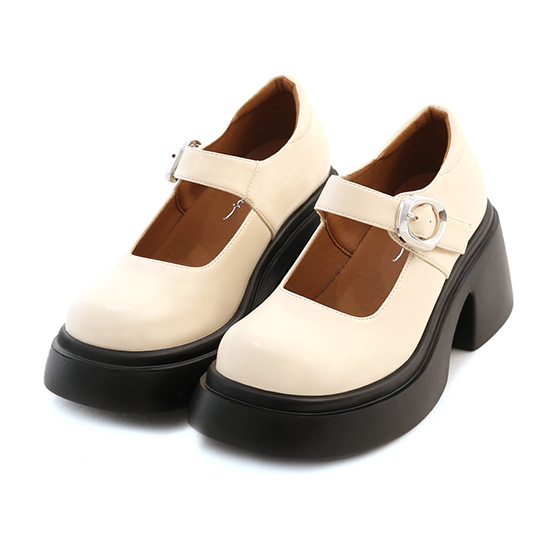 Lightweight Thick Sole Buckle Mary Jane Shoes Vanilla