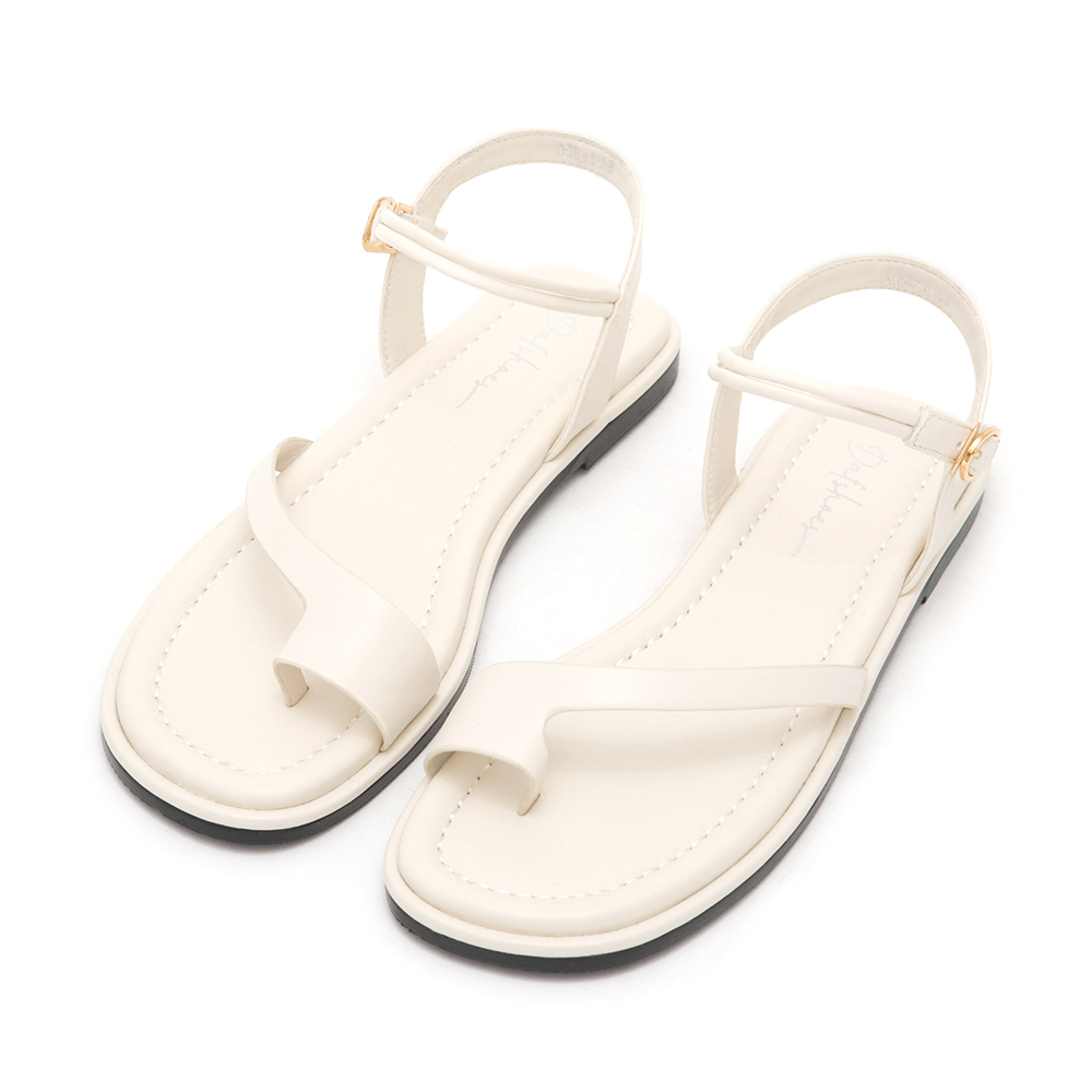 Chic Style Diagonal Strap Toe-Loop Flat Sandals 米