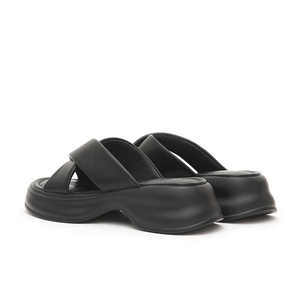 Comfort Cross Wide Strap Thick Sole Slippers Black