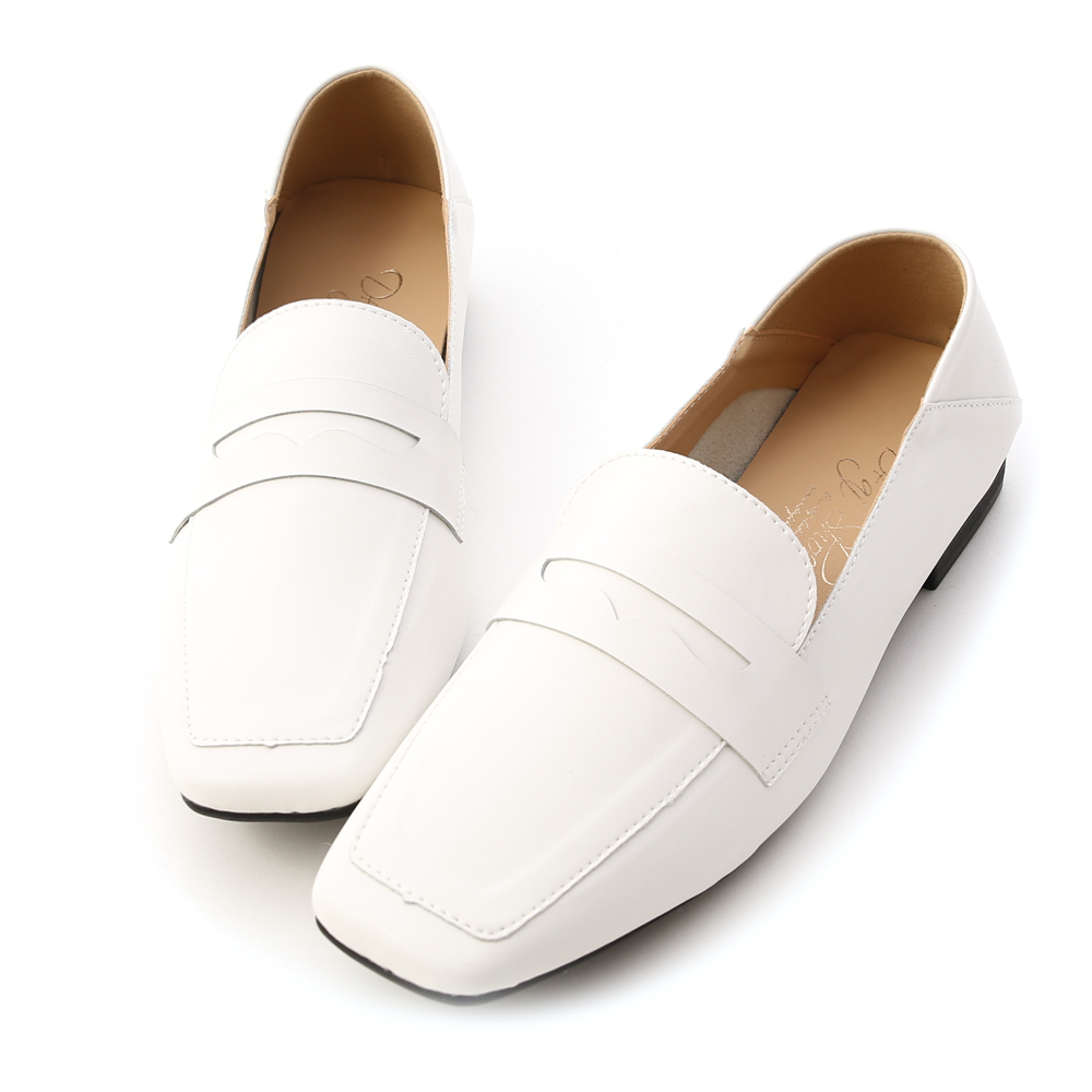 Soft Faux Leather Square Toe Loafers White