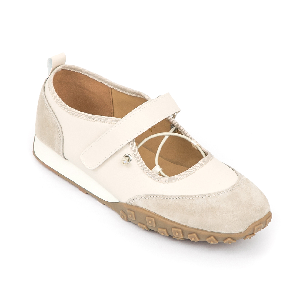 好穿趨勢交叉帶機能瑪莉珍鞋 米色