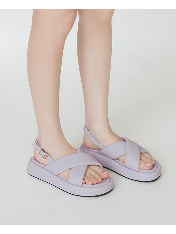 Pastel Wide Band Cross-Straps Soft Sandals 紫