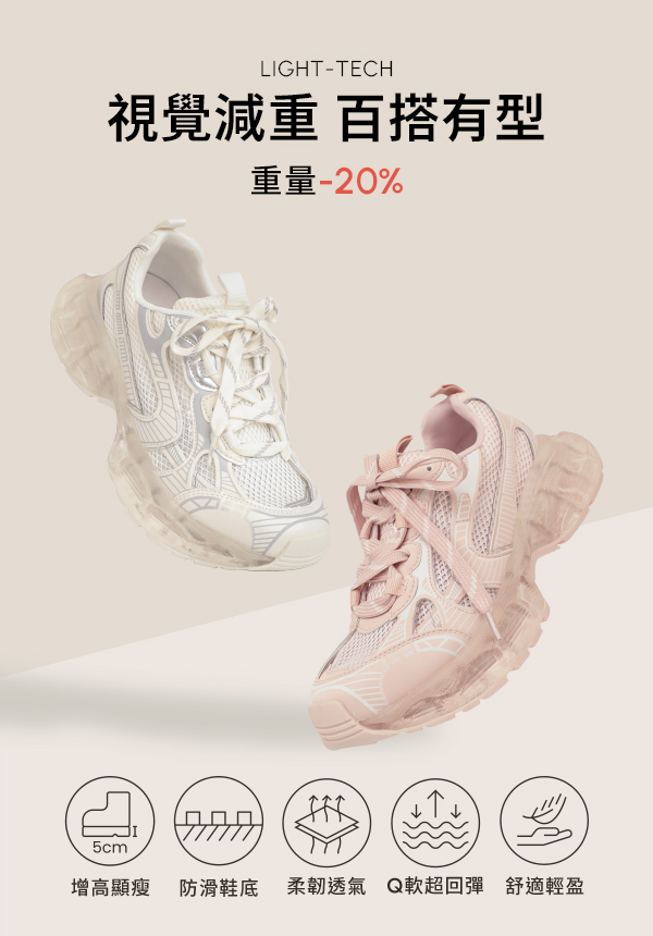 韓流前線透明果凍底增高老爹鞋 粉