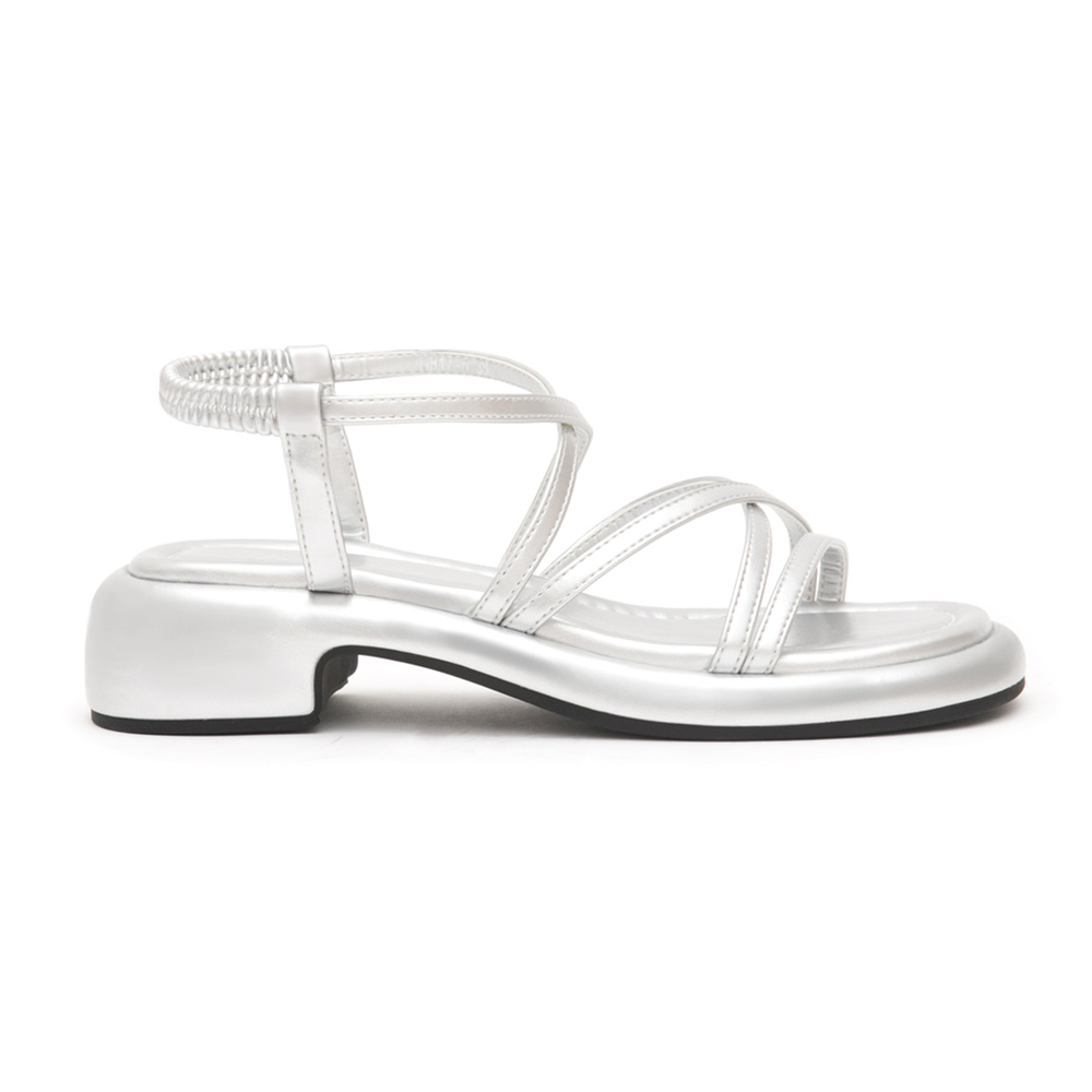 Cross-Strap Low-Heeled Sandals Silver