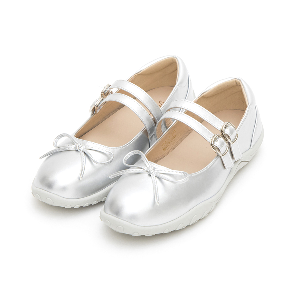 Double-Strap Athletic Ballet Flats Silver