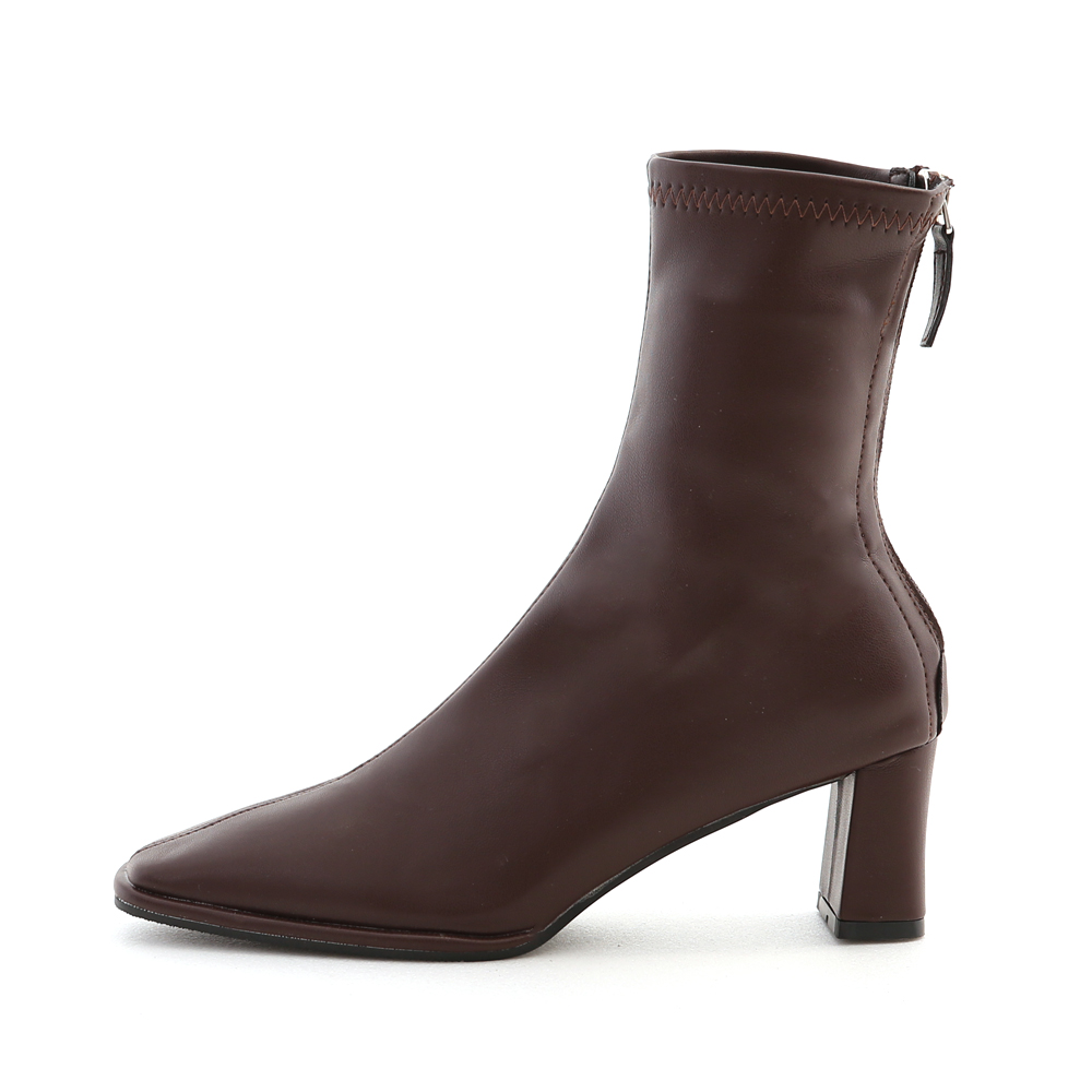 Soft Leather Plain High Heel Boots Dark Brown