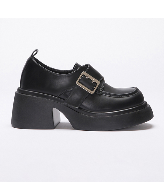 Big Buckle Lightweight Thick Sole Loafers Black