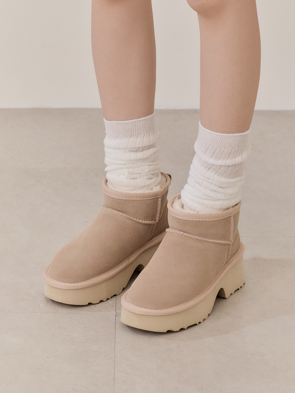 保暖神器厚底升級版真皮雪靴 沙色
