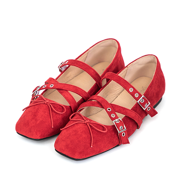 甜美酷感交叉帶瑪莉珍鞋 紅色
