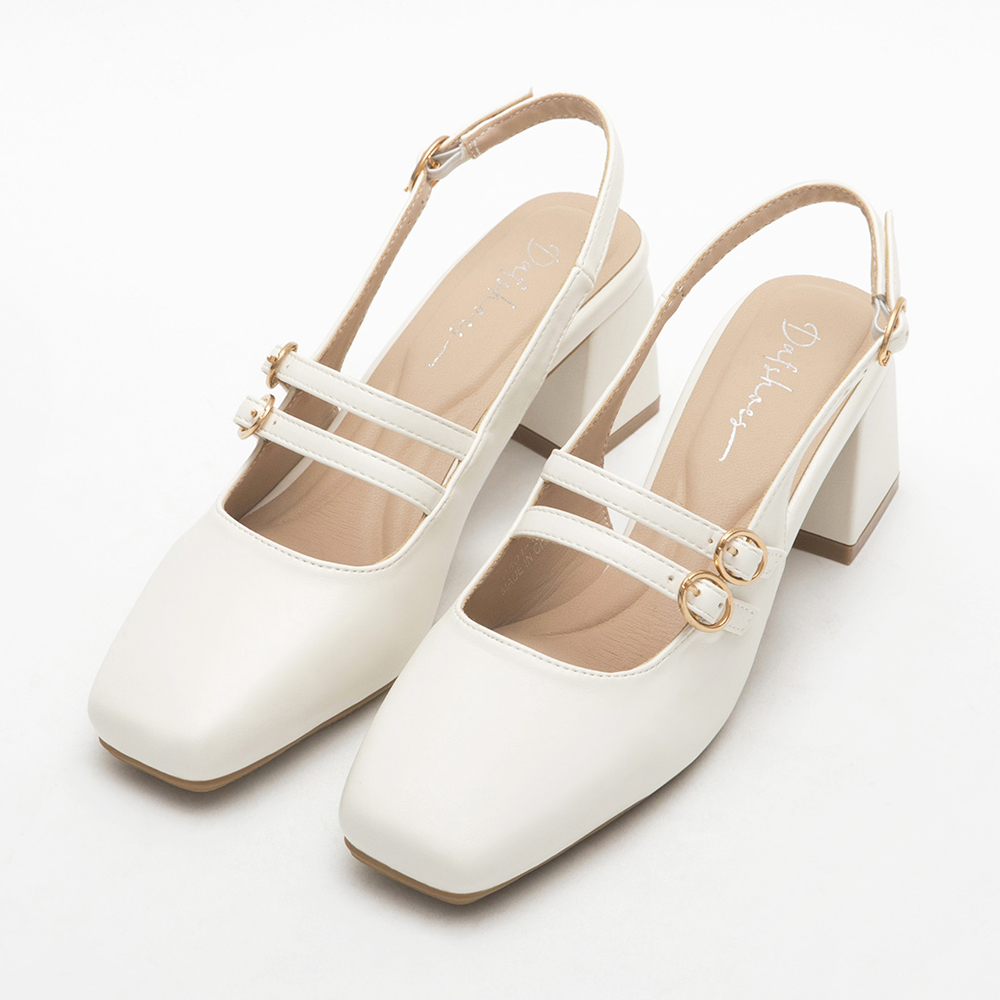 4D Cushion Double-Strap Backless Mary Jane Shoes White