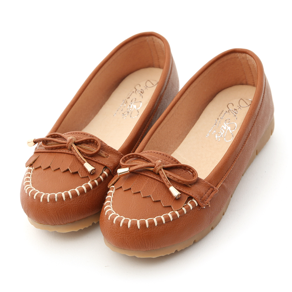 MIT Bow and Fringe Detail Moccasins Brown