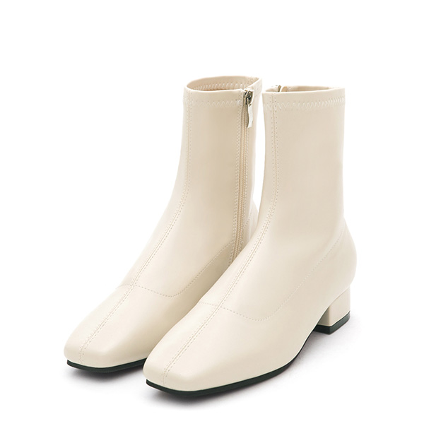 Stradivarius Seam Front Square-Toe Low-Heel Slim Boots French Vanilla White