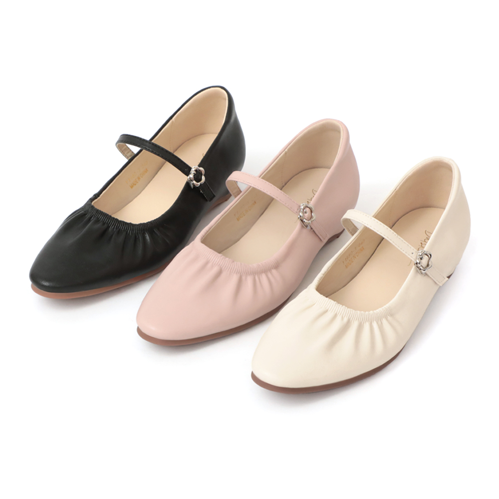 Hidden Wedge Ruched Mary Jane Shoes Pink