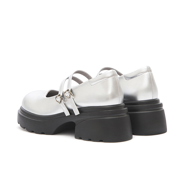 甜蜜愛心釦雙帶輕量瑪莉珍鞋 銀