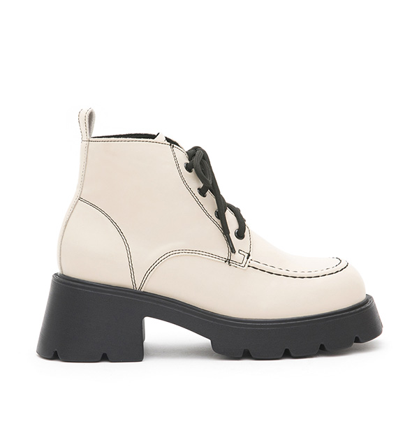 Contrast Stitched Chunky Lace-up Boots Cream