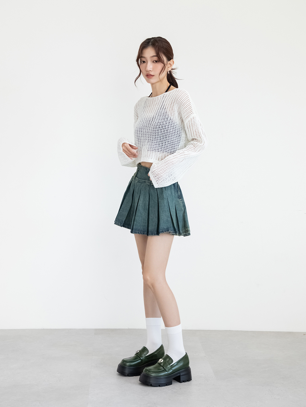 Love愛心釦飾厚底樂福鞋 綠色