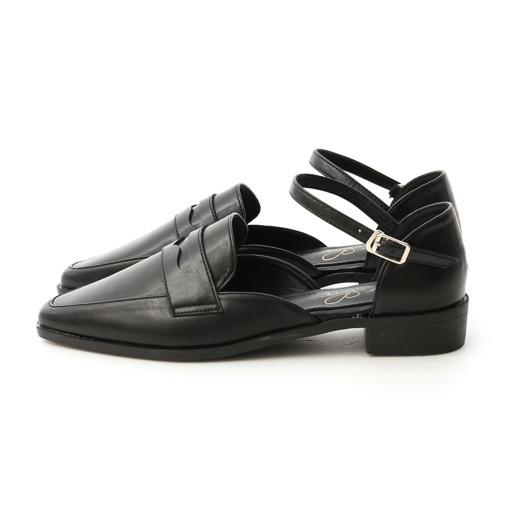 Pointed Toe Ankle Strap Loafers Black │ D+AF Official Online Shop