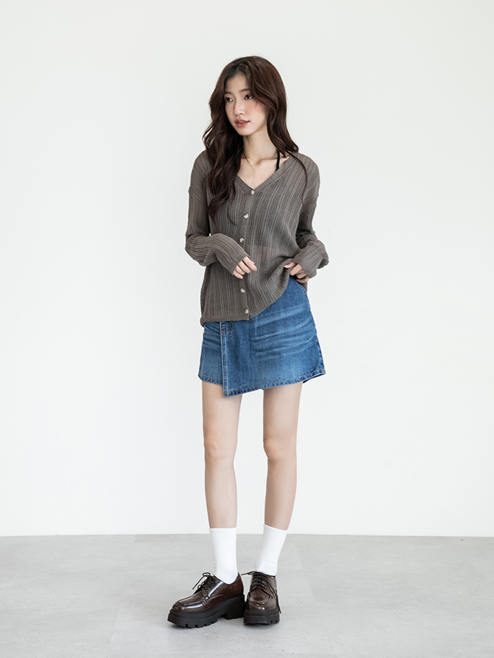 霸總風格方頭厚底鋸齒德比鞋 咖啡色