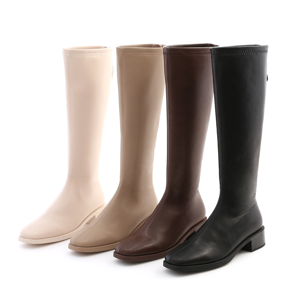 好感專屬．中車線設計方頭低跟長靴 香草米白