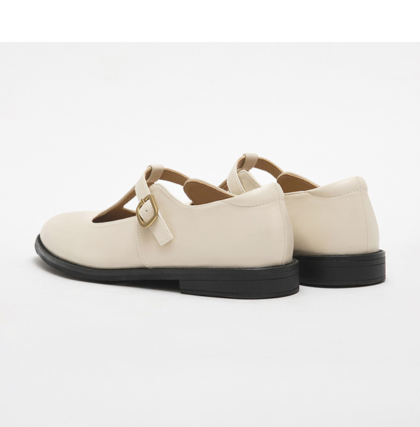 Microfiber Pointed Toe T-Bar Mary Jane Shoes Ivory
