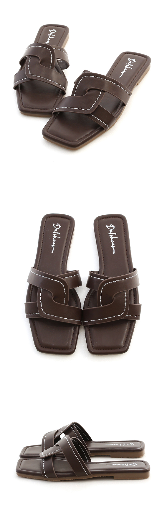 X-Strap Woven Stitched Flat Sandals Dark Brown