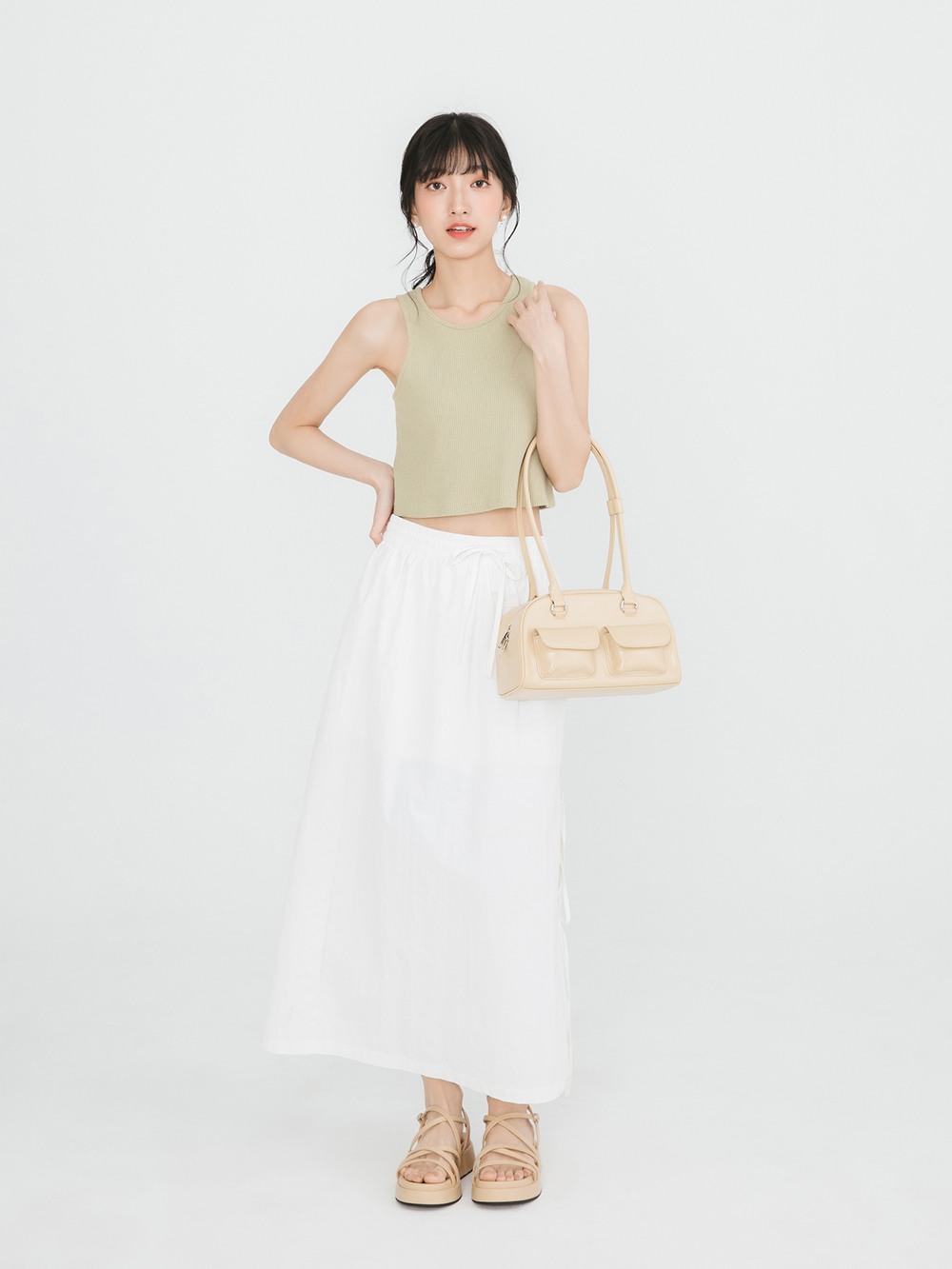 夏日樂園交叉細帶厚底涼鞋 奶茶杏