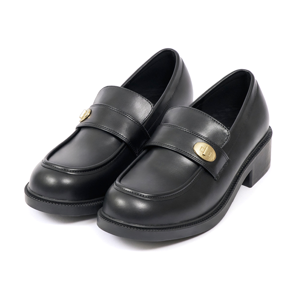 Gold Buckle Round-Toe Loafers Black