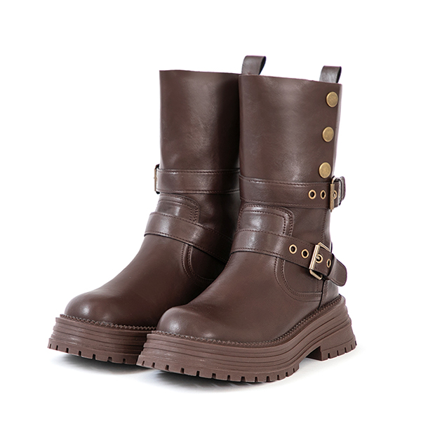 復古騎士釦環排釦機車短靴 咖啡