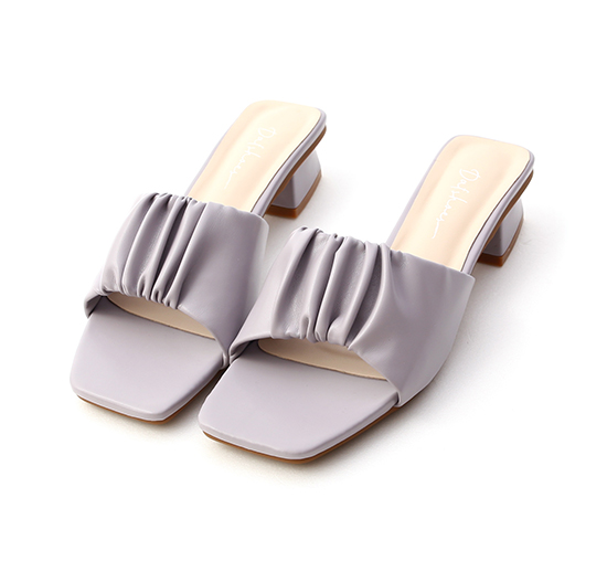 Ruched Detail Wide Strap Low Heel Sandals Lavender