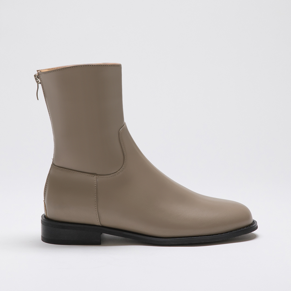 Plain Back Zipper Round Toe Boots Mocha grey