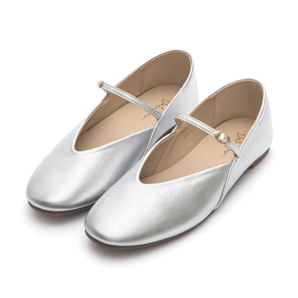 V-Cut Flat Mary Jane Shoes Silver