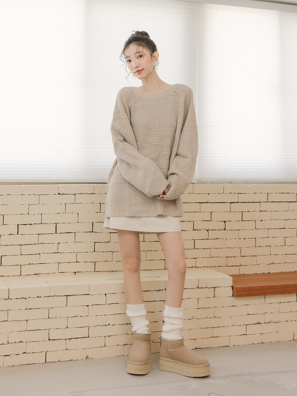 冬戀5cm增高底真皮短筒雪靴 沙色