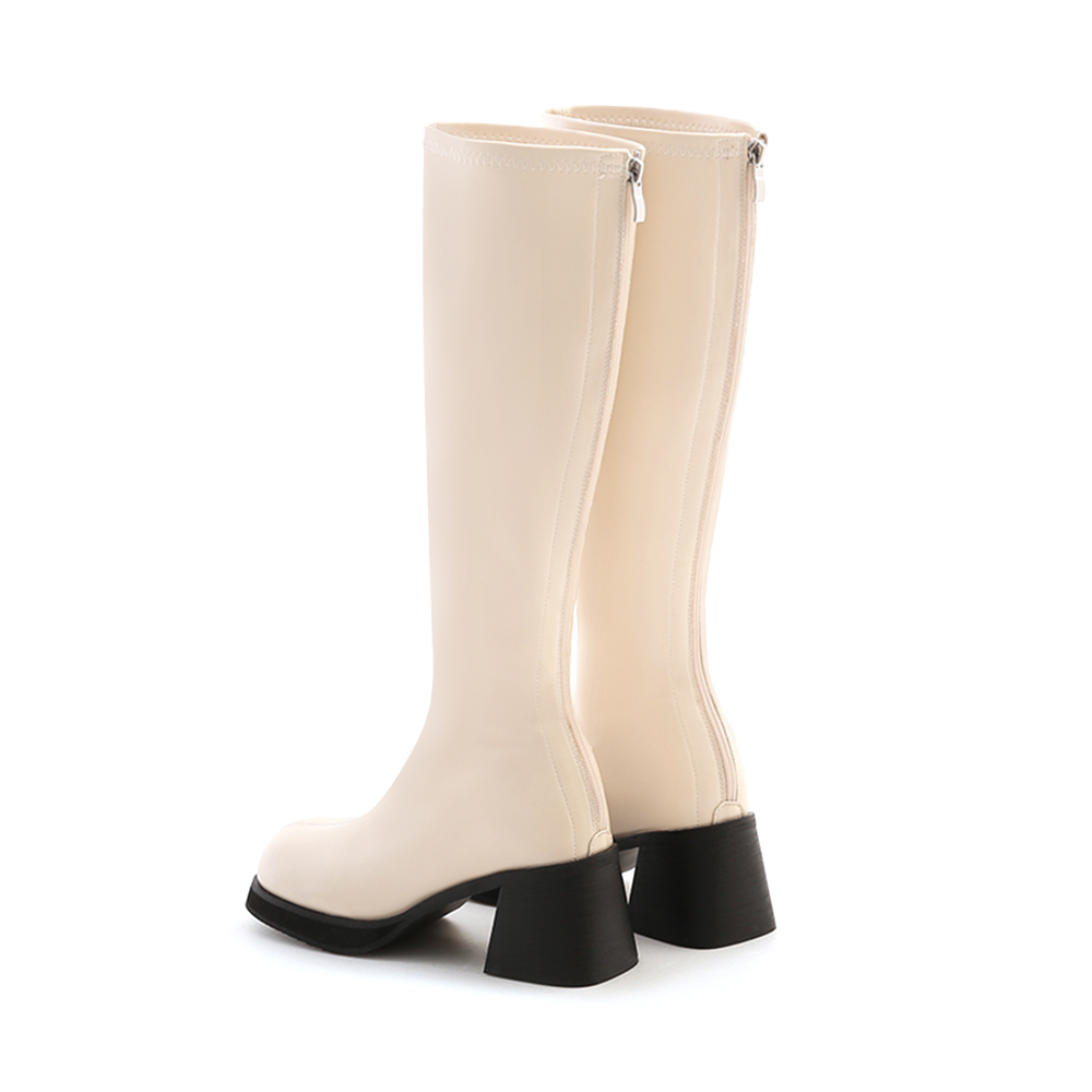 秒殺新品．圓頭中車線粗跟瘦瘦長靴 香草米