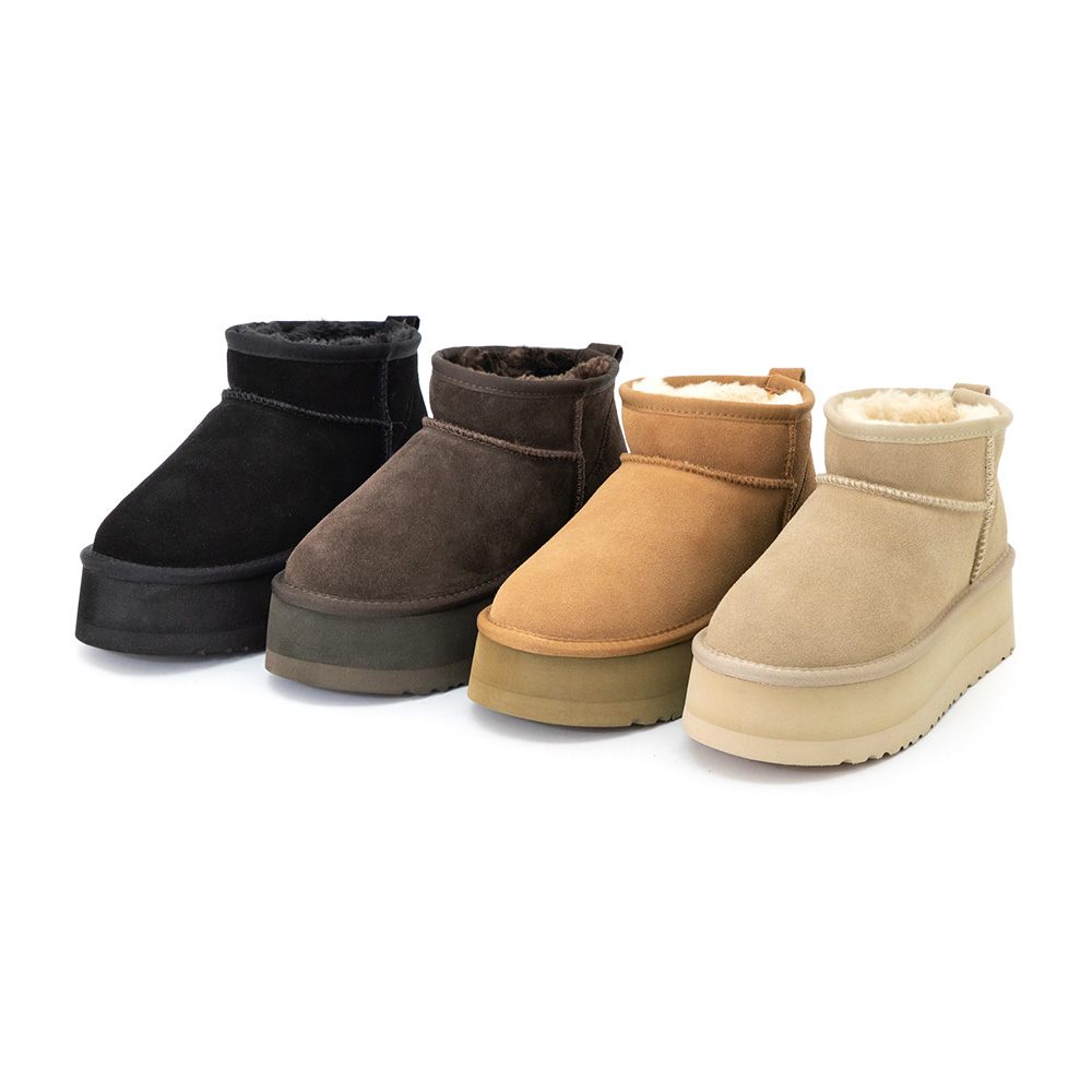 冬戀5cm增高底真皮短筒雪靴 時尚黑