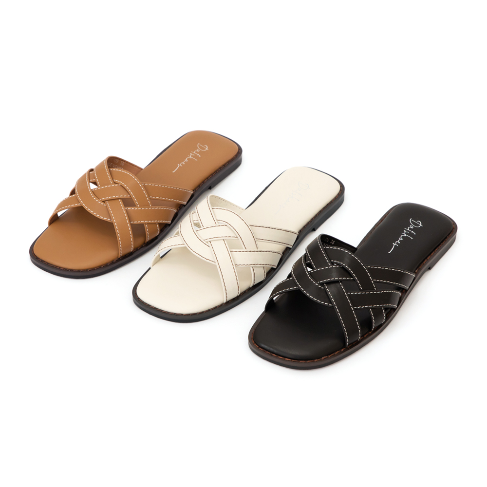 漫步海島編織設計平底拖鞋 棕