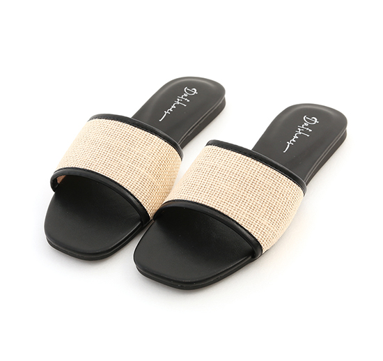 Stitching Flat Slides Black